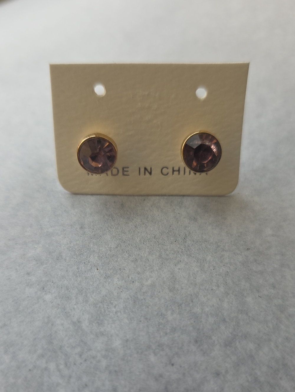 Gold-Trim Pink-purple Crystal Stud Earrings